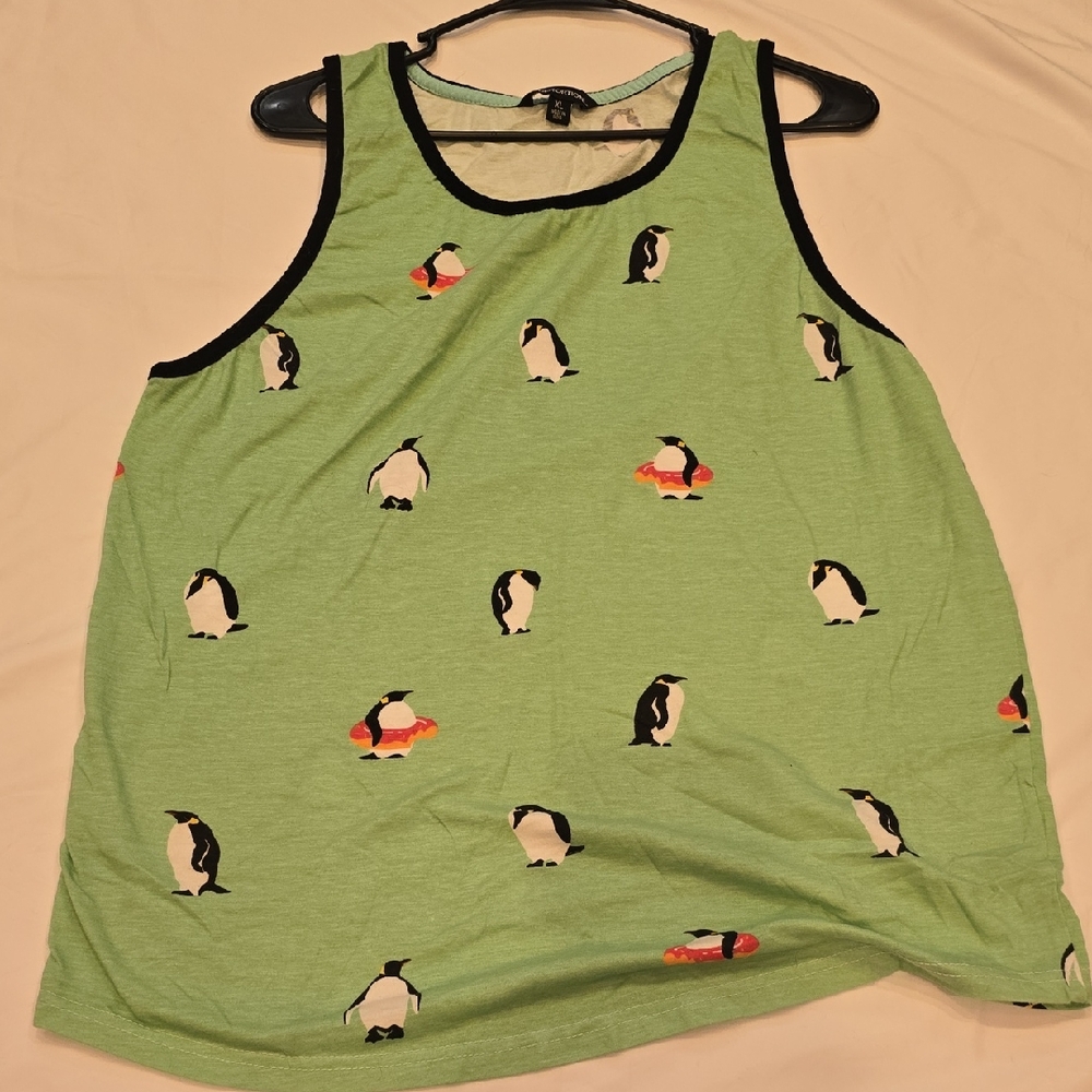 Green Penguin Print Tank Top